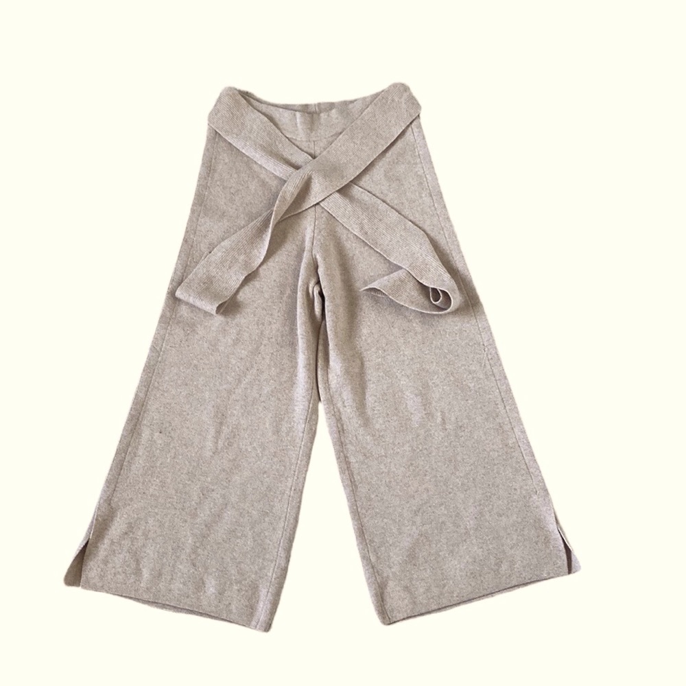 Knitted wool blended wide leg pants